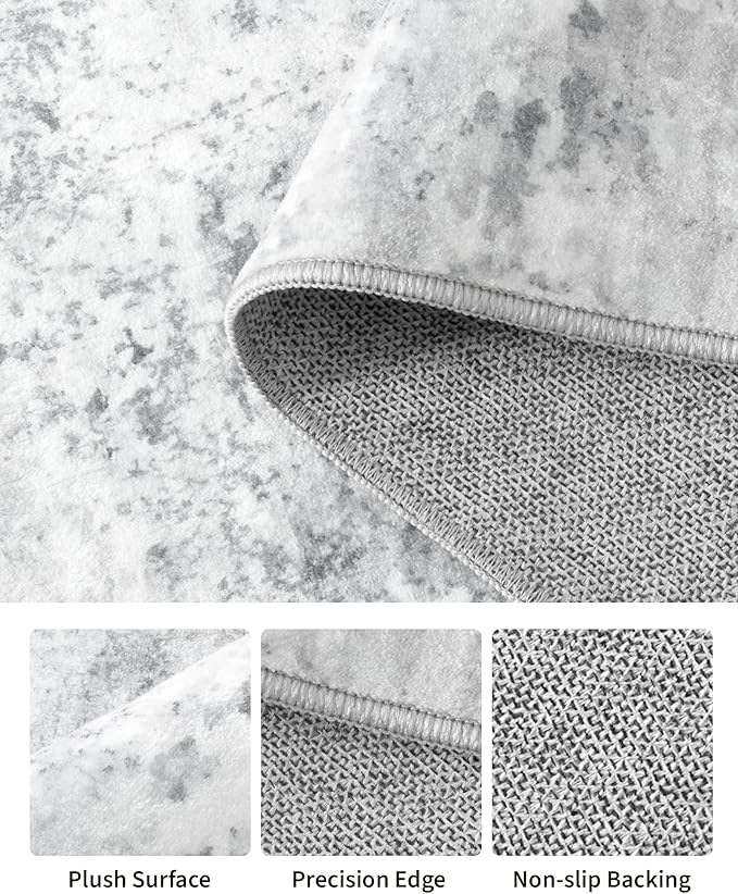 Art&Tuft Washable Rug, Anti-Slip Backing Abstract Area Rugs, Stain Resistant Rugs for Living Room, Foldable Machine Washable Area Rug(6'x9', 01-Grey)