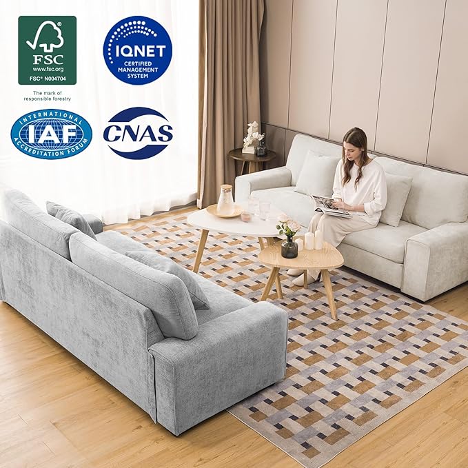 DOPEDIO Modern Living Room Sofa Set, 71.25" Chenille Loveseat with 2 Accent Chairs, Removable Covers, Spring Cushions, Solid Wood Frame, Easy Assembly（71.25inch+2 Single,Green）