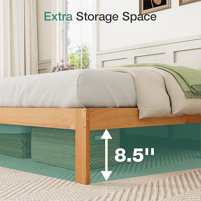 Novilla 12 Inch Queen Bed Frame, Wooden Platform Bed Frame Queen Size, Queen Size Bed Frame Without Headboard, Sturdy Wood Slat Support, No Box Spring Needed, Easy Assembly, Natural Grain Wood