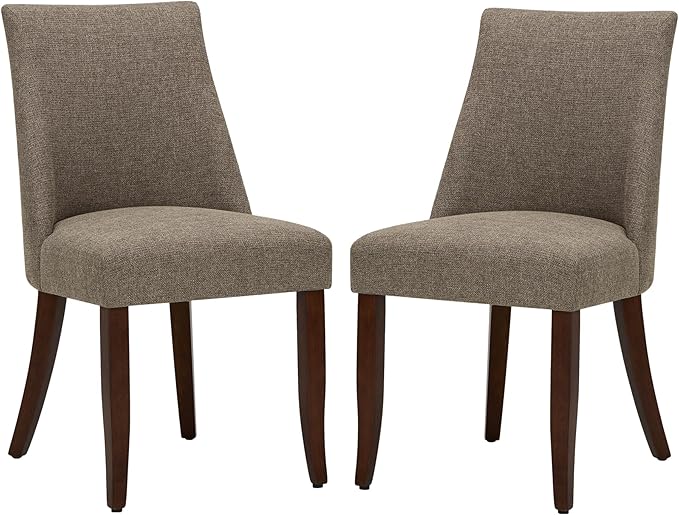 Wooden Dining Chairs Set of 2, Upholstered Farmhouse Fabric Dining Room Chair, Mid Century Kitchen Chair for Restaurant & Cafe, Brown