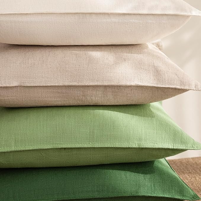 Foindtower Pack of 2, Decorative Linen Soild Throw Pillow Covers Soft Accent Euro Cushion Case Boho Farmhouse Pillowcase for Chair Couch Sofa Bedroom Living Room Home Decor 22 x 22 Inch Lime Green