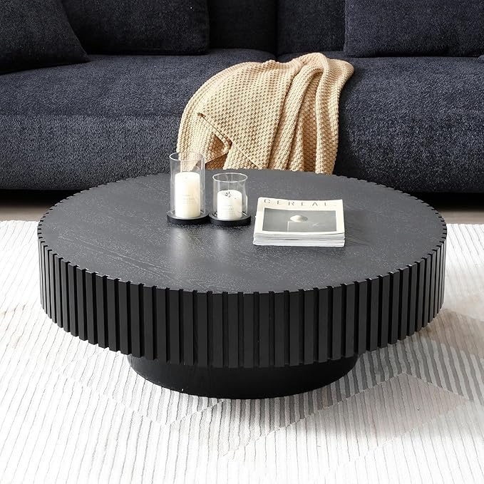 ø39.37'' Black Round Coffee Table for Living Room Wood Coffee Table Contemporary Circle Coffee Table with Pedestal Centry Table, Easy Assembly
