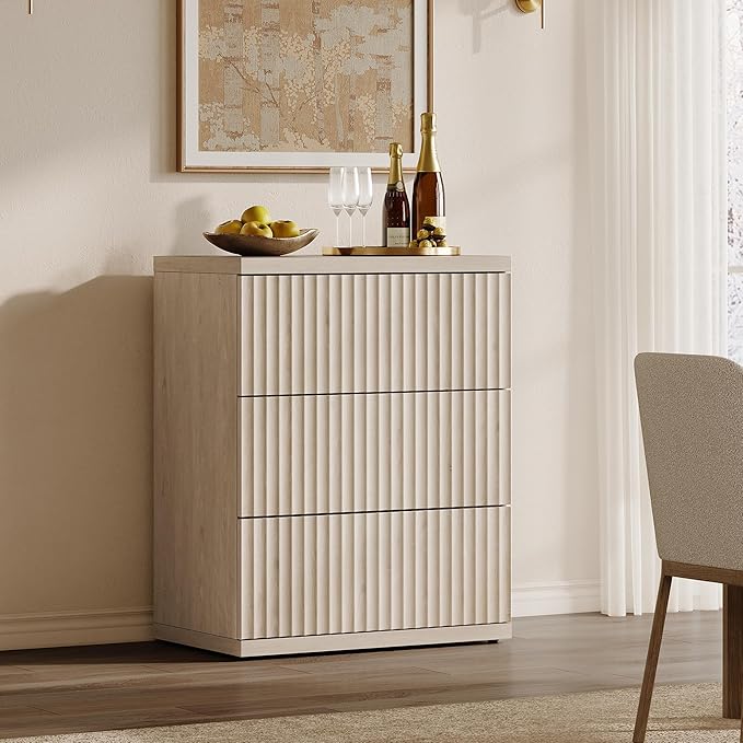 SICOTAS Fluted Buffet Sideboard Cabinet with Larger Drawers, Modern Credenza Accent Sideboard with Storage, Mid Century Media Console Coffee Bar Table for Dining Room Hallway Kitchen (2 PCS)