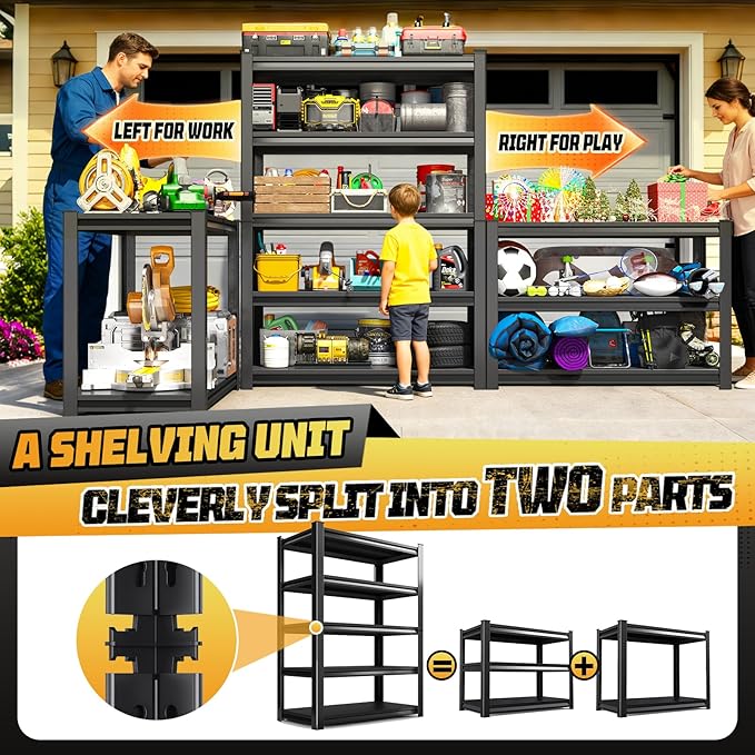 Garage Storage Shelves 5-Tier,Garage Storage System Shelves Adjustable,Storage Shelving for Basement,Pantry,Kitchen,Warehouse (1, 72" H x 46" W x 20" D)