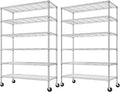 Romorgniz 82" H X45 W X18 D Storage Shelves with Wheels, 6 Tier Wire Shelving Adjustable Metal Shelving Pantry Shelves Capacity 1200LBS for Garage Shelving, Pantry, Kitchen, Commercial, Chrome，2P