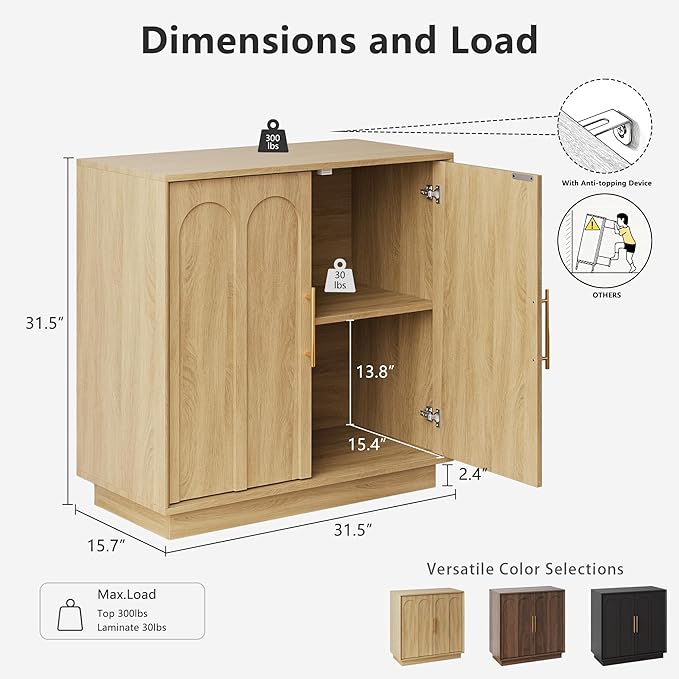 FORTUNETEC Sideboard Buffet Cabinet with Storage Set of 3, Mid Century Modern Accent Cabinet with Arched Doors, Modular Media Console, Credenza for Living Room Kitchen Dining Room Entryway, Oak