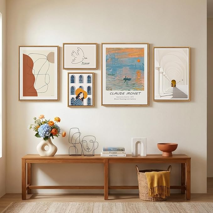 Large Framed Abstract Modern Wall Art Set of 5, Minimalist Gallery Canvas Prints, Contemporary Paintings for Living Room Bedroom Hallway Home Office Decor