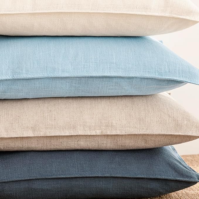 Foindtower Pack of 2, Decorative Linen Soild Throw Pillow Covers Soft Accent Euro Cushion Case Farmhouse Neutral Pillowcase for Chair Couch Sofa Bedroom Living Room Home Decor 18 x 18 Inch Light Blue