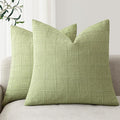 Foindtower Set of 2 Decorative Linen Check Throw Pillow Covers Neutral Farmhouse Vintage Cushion Covers Modern Boho Accent Home Decor for Sofa Chair Couch Bedroom Living Room,18×18 Inch,Light Green