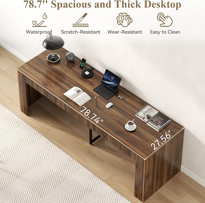 Gyfimoie 78.74" Executive Desk, Large Office Desk with 2 Drawer, Farmhouse Wooden Computer Desk Writing Table Conference Workstation Table for Office, Study, Dark Brown