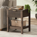 Fluted Night Stand with Golden Handle,Mid-Century Nightstands with Drawer,Modern Bedside Table with Storage Shelf,Large End Tables for Livingroom,Bed Side Tables for Bedroom,Walnut