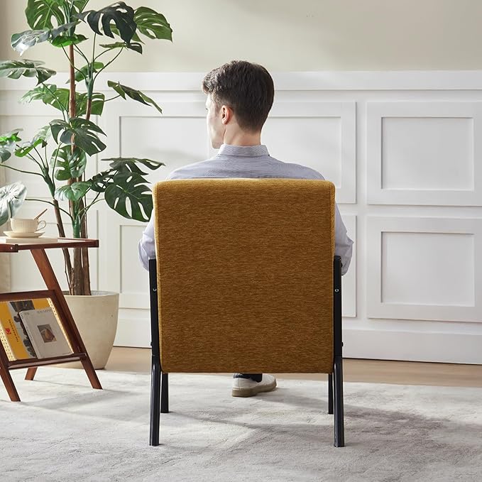 Achicsofar Accent Chair Mid Century Modern Armchair with Lumbar Support Pillow Wood Legs PU Leather Upholstered Lounge Chairs Comfy High Back Cushion for Living Room Bedroom