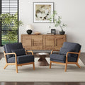 MALOL Accent Chair Set of 2 with Solid Wood Frame, Mid-Century Relaxing Armchair Lumbar Pillow& Soft Cushion, Reading Leisure Chair for Living Room, Bedroom, Waiting Room-Blue