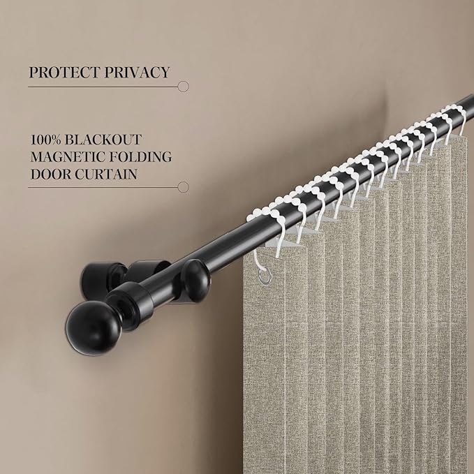 JILRON 100% Blackout Fabric Folding Door Curtain with Magnetic Closure - Accordion Style for Sliding Doors, Closets,Wardrobe and Temporary Door Solutions Doorway Curtains（W42 x L78, Off White 1 Panel）