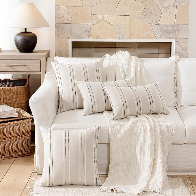 Hckot Throw Pillow Covers 20x20 Set of 2 Charcoal Pillow Covers Farmhouse Decorative Pillows Textured Linen Square Cushion Covers for Sofa Couch Bed Living Room Decor(Charcoal)