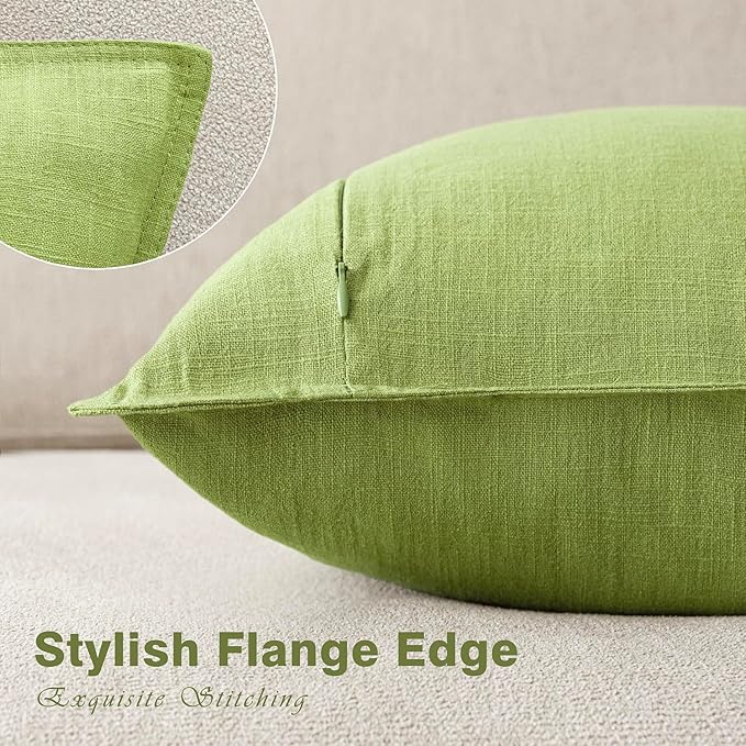 Foindtower Pack of 2, Decorative Linen Soild Throw Pillow Covers Soft Accent Euro Cushion Case Farmhouse Neutral Pillowcase for Chair Couch Sofa Bedroom Living Room Home Decor 26 x 26 Inch Lush Green