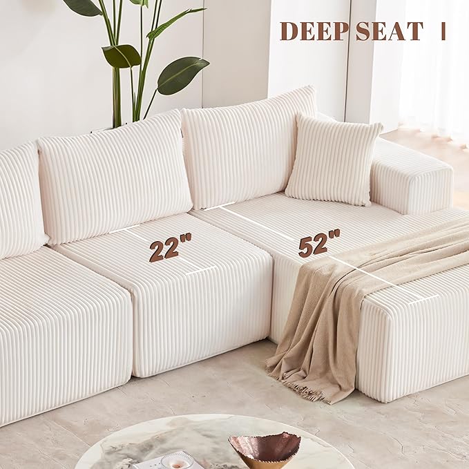 Weture 108” Modular Sectional Sofa, Cloud Sectional Couch with Deep Seat, Modern Modular L-Shape Sofa with Chaise,Upholstered Boneless Couches for Living Room (Corduroy, Beige)