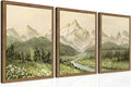 Framed Mountain Wall Art for Living Room, Green Nature Landscape Canvas Wall Decor Set of 3, Vintage Forest Rustic Farmhouse Prints Pictures Paintings for Office Bedroom 16x24 Inch