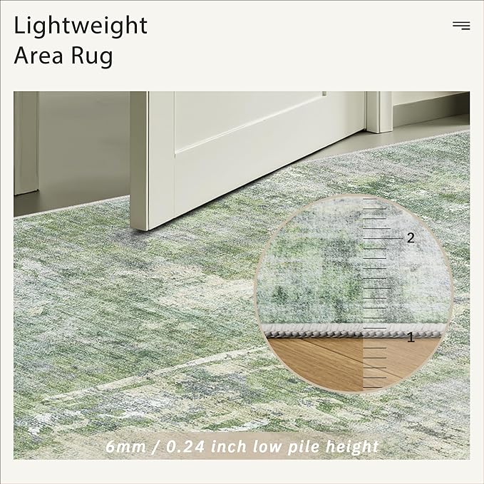 Soalmost 6x6 Green/Ivory Round Rug 6ft Living Room Circle Rug Vintage Round Area Rug Non Slip Indoor Carpet for Dining Room Bedroom