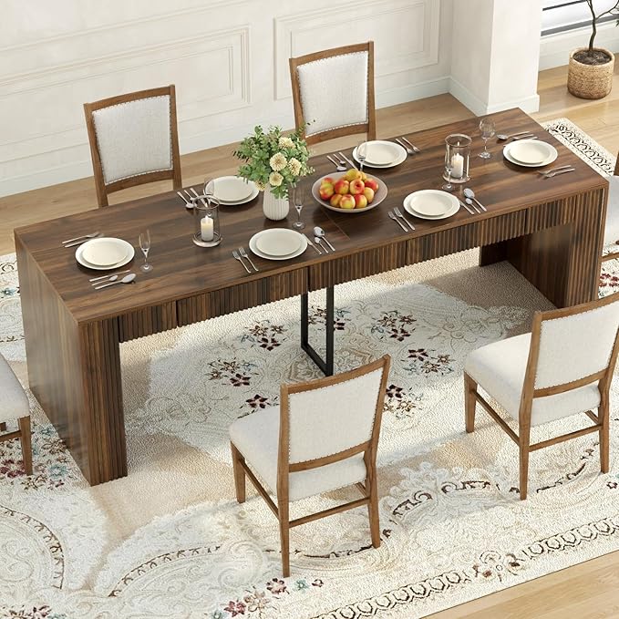 Gyfimoie 78.74" Executive Desk, Large Office Desk with 2 Drawer, Farmhouse Wooden Computer Desk Writing Table Conference Workstation Table for Office, Study, Dark Brown
