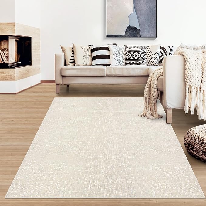 RUGSREAL Washable Rug 10x13 for Living Room Modern Abstract Area Rug Non-Slip Large Contemporary Bedroom Rug Stain Resistant Aesthetic Accent Floor Carpet Foldable Solid Rug for Home Office, Cream