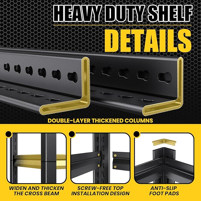 5-Tier Garage Shelving Heavy Duty, 3000LBS Garage Shelves, Adjustable Metal Shelving Unit, Garage Storage Shelves, Utility Rack Shelf, Shelves for Garage Storage, 72" H×45.7" W×20" D, 2 Pack