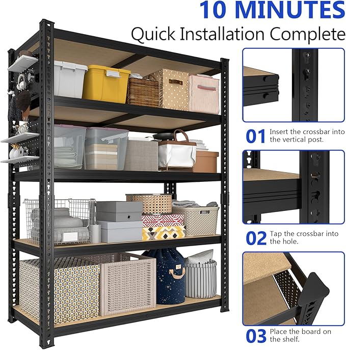 40''W Garage Storage Shelves, Storage Racks Shelving Units, Storage Shelves Heavy Duty, Adjustable Metal Shelves with 2 Pegboards for Basement, Warehouse, Pantry, Closet, Kitchen, 2200 LBS