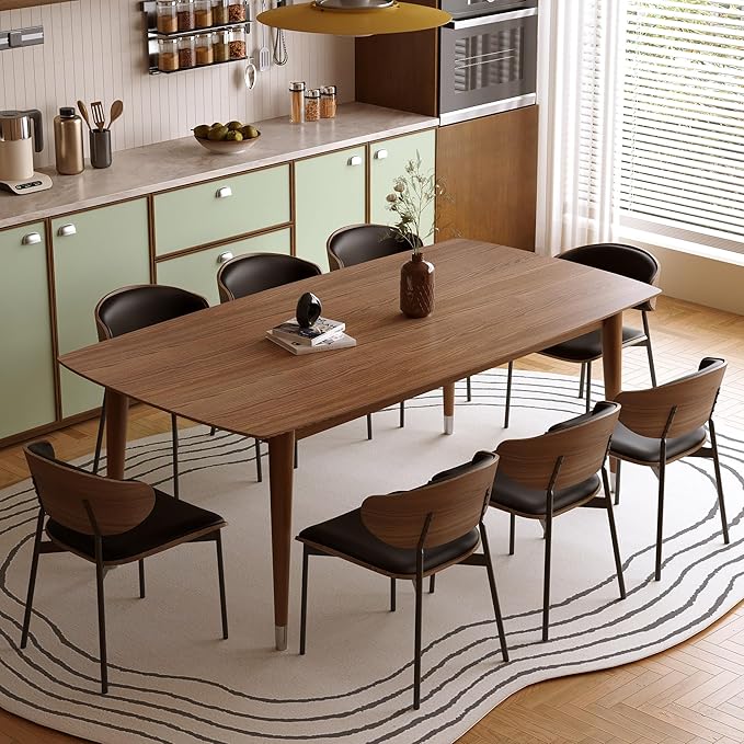 62.9" Solid Wood Dining Table for 4-6, Mid-Century Modern Rectangular Kitchen Table with Tapered Legs, Sturdy Structure for Dining Room Apartment,Walnut