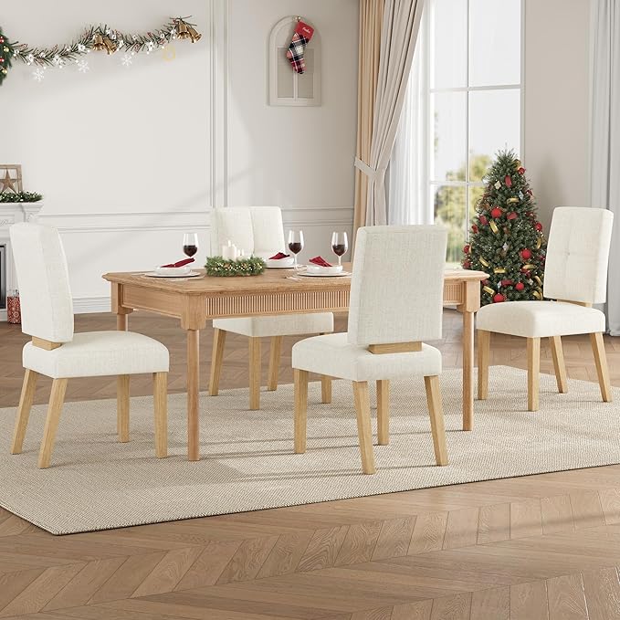 HOMRELEXA Wooden Dining Chairs Set of 6, Dining Room Chairs with Wood Legs, Cloud-Like Cushion & Reinforcement Structure Design for Kitchen/Living Room/Restaurant, Easy Assembly