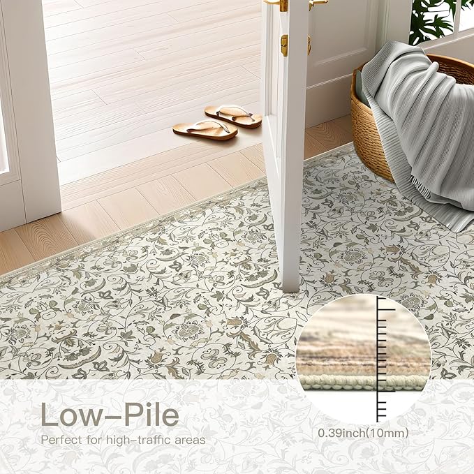 6×9 Washable Large Area Rugs for Living Room, Floral Soft Rug Non Slip Stain Resistant Carpet for Bedroom Dining Room Kitchen Farmhouse Home Decor，Beige Multi 061
