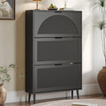 BORNOON Shoe Cabinet for Entryway with 3 Flip Drawers, Slim Wooden Shoe Storage Organizer with Modern Fluted Pannel，Freestanding Narrow Hidden Shoe Rack for Hallway, Foyer, Living Room
