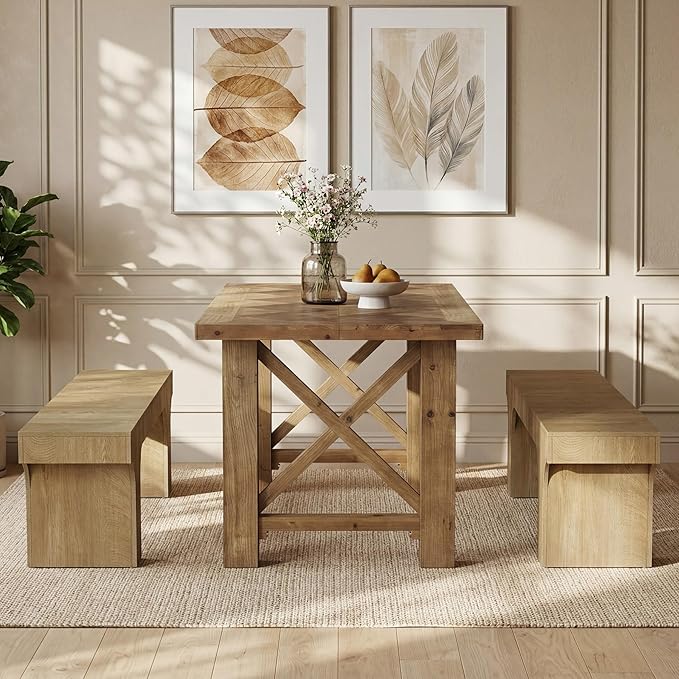 LITTLE TREE 63" Dining Bench, Long Wood Bench for Dining Table, Farmhouse Entryway Bench for Hallway, Living Room, End of Bed, Kitchen