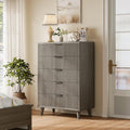 Lulive Dresser for Bedroom Wood Tall Dressers Drawers, Fluted Modern Dresser 5 Drawers (Dark Grey Oak)