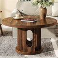 knoworld 31.5" Round Coffee Table, Small Wooden Circle Center Table Hole Panel Splice Design Coffee Tables for Living Room, Thickened Edge MDF Board, Walnut