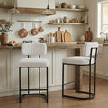 26" H Counter Height Bar Stools Set of 2, Modern Linen Fabric Upholstered Barstools with Backrest for Kitchen Island, Black Metal Frames, Wheat