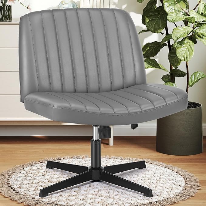 DUMOS Criss Cross Chair Legged Office Chair, Wide Comfy Desk Seat, Armless Computer Task Chairs, Swivel Vanity Home Chair No Wheels,Height Adjustable