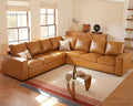 ELUCHANG 113" V-Shaped Modular Sectional Sofa Couch, Modern 7-Seat Premium Faux Leather Deep Seat Sofa with Corner, Removable Cover, Easy Assembly, Large Sofas & Couches for Living Room, Office, Brown | Spring Cushions, Easy to Clean