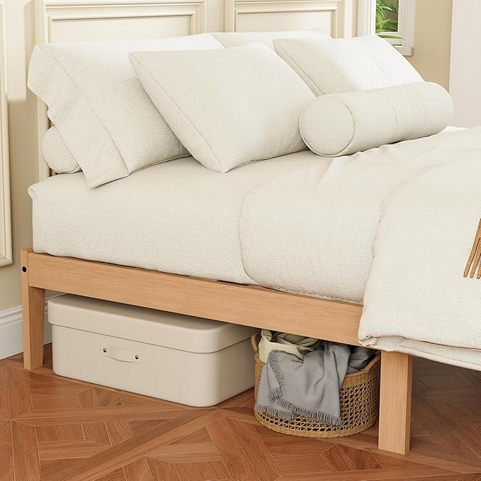 Tyndall Twin Size Bed Frame, 12 Inch Natural Solid Wood Platform Bed with Wooden Slats Support, Underbed Storage Space, No Box Spring Needed, Noise Free, Easy Assembly