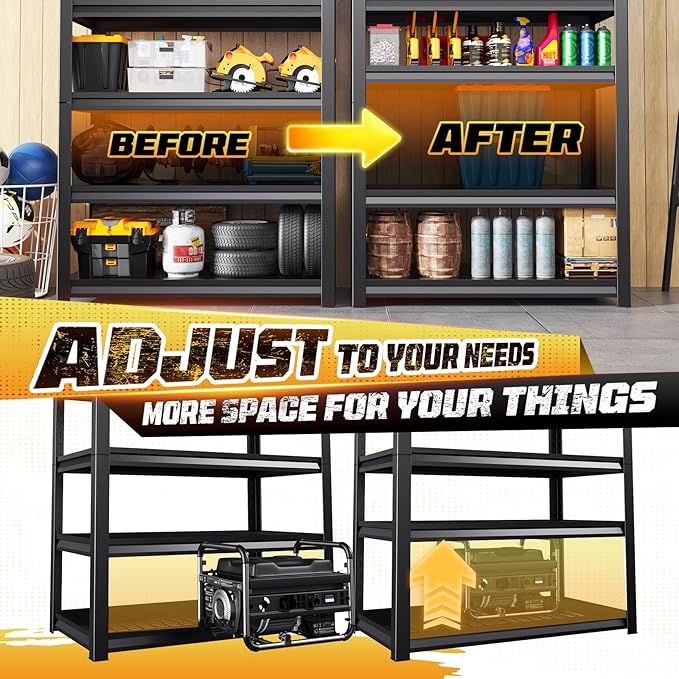 Garage Storage Shelves 5-Tier,Garage Storage System Shelves Adjustable,Storage Shelving for Basement,Pantry,Kitchen,Warehouse (1, 72" H x 59" W x 20" D)