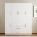 White Wardrobe Closet with Doors, 3 Drawers, Hanging Rods, Metal Handles, Large Capacity, Modern Minimalist Design, Textured Finish，Ideal for Bedroom 63.0" W x 20.47" D x 74.21" H (26)