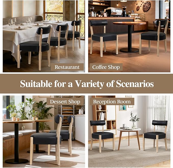 ZJhome Modern Black Dining Chairs Set of 4 – Mid-Century Modern Faux Leather Upholstered Kitchen & Dining Room Chairs with Curved Back, Oversized Rounded Seat, and Sturdy Wood Frame