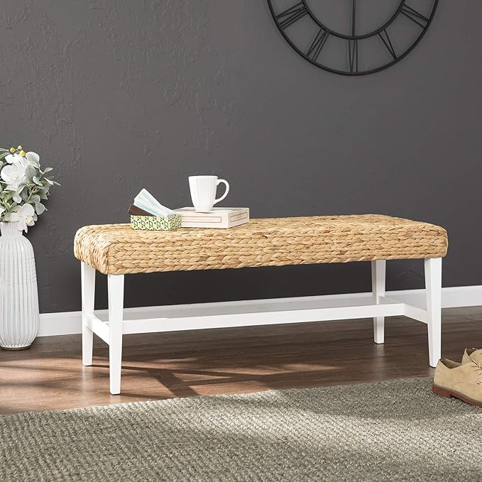 SEI Furniture Woven Coffee Table Bench, White