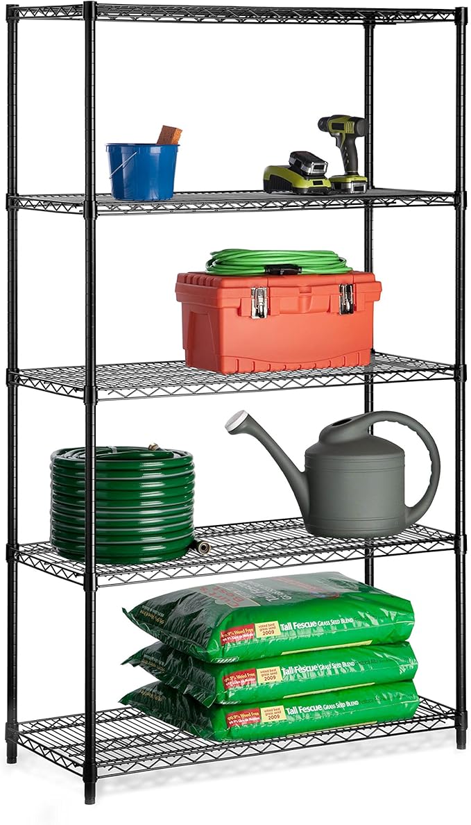 Honey-Can-Do 5-Tier Heavy-Duty Adjustable Shelves, Metal Storage Rack with 800-lb Shelf Capacity, Black, 18" W x 42" L x 72" H