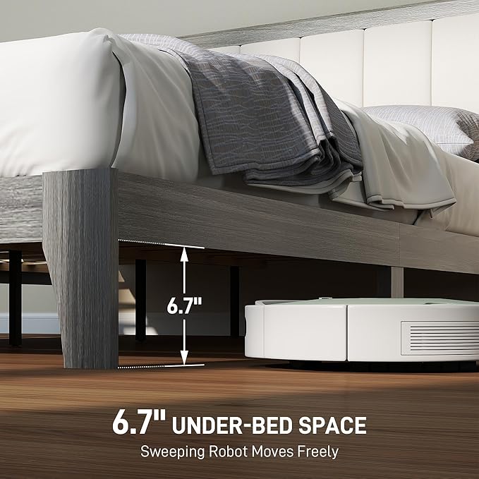 HOMCOM Queen Size Bed Frame with Upholstered Headboard, Platform Bed Frame with Wooden Slats, No Box Spring Needed, Easy Assembly, Gray