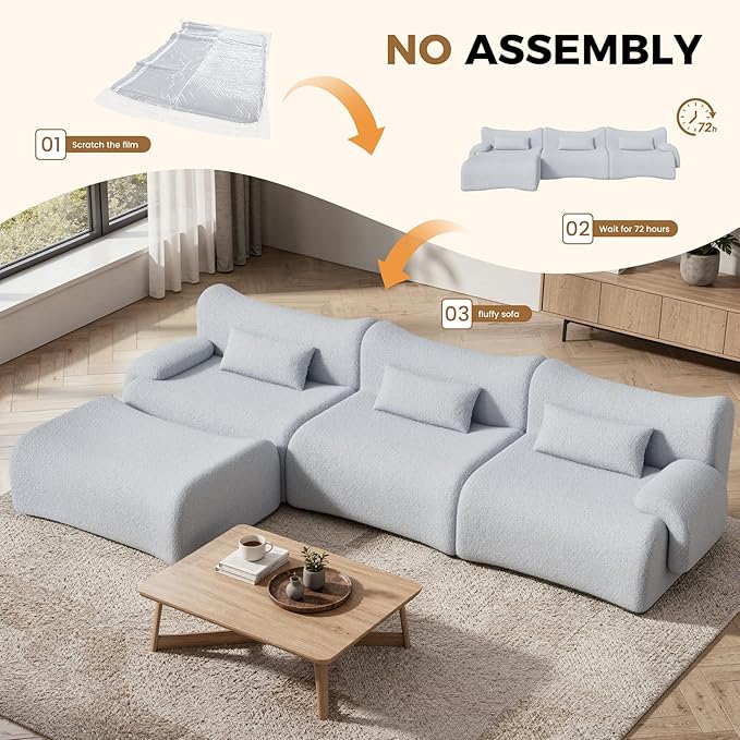 Cloud Couch Sectional, L Shaped Boneless Couches for Living Room - Oversized Modular Sofa with Deep Seats, Modern Couches with Movable Ottoman,Dark Gray