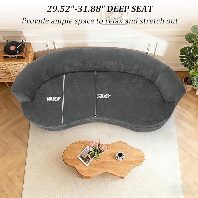 95” Modern Curved Sofa, Chenille Fabric Comfy Cloud Couch, No Assembly Required Half Moon Couch with Deep Seat, 4 Pillows for Living Room, Apartment, Bedroom