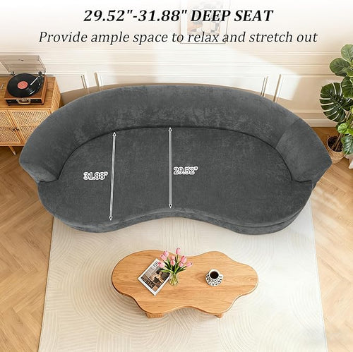95” Modern Curved Sofa, Chenille Fabric Comfy Cloud Couch, No Assembly Required Half Moon Couch with Deep Seat, 4 Pillows for Living Room, Apartment, Bedroom