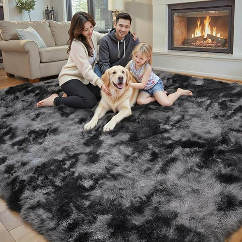 8x10 Area Rugs for Living Room Bedroom, Large Area Rug Shag Shaggy Carpet Soft Plush Furry Bedside Rug, Rugs for Home Decor (Dark Grey Tie-Dyed, 8 x 10 Feet)