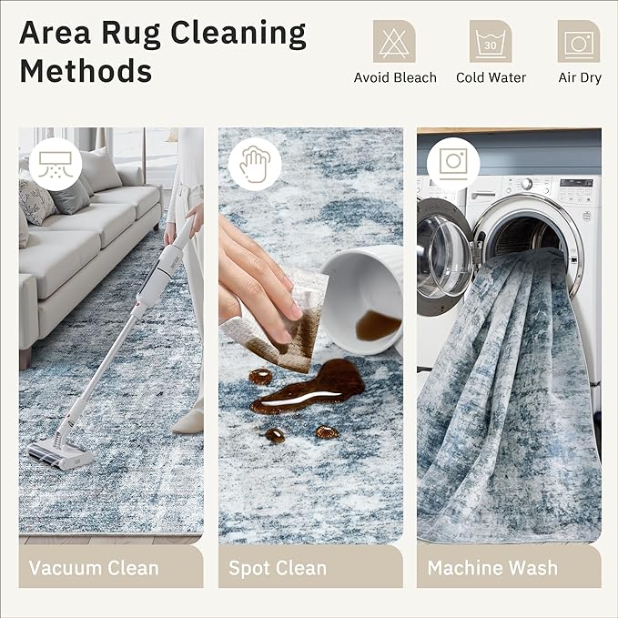 Soalmost Runner Rug 3x10 Washable Non-Slip Hallway Runner Rugs for Kitchen Bathroom Laundry Room Blue/Grey Vintage Floor Carpet Runners for Hallways Entryway