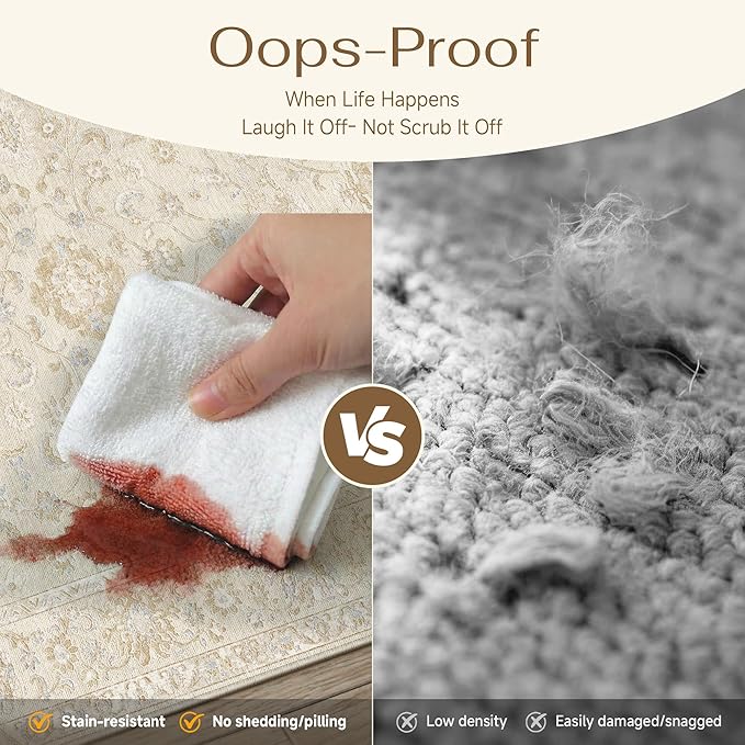 4x6 Beige Washable Area Rug for Living Room Bedroom Neutral Soft Floral Non Slip Thin Throw Rug Lightweight Vintage Low Pile Distressed Carpet Laundry Dining Room Entrance Office Playroom